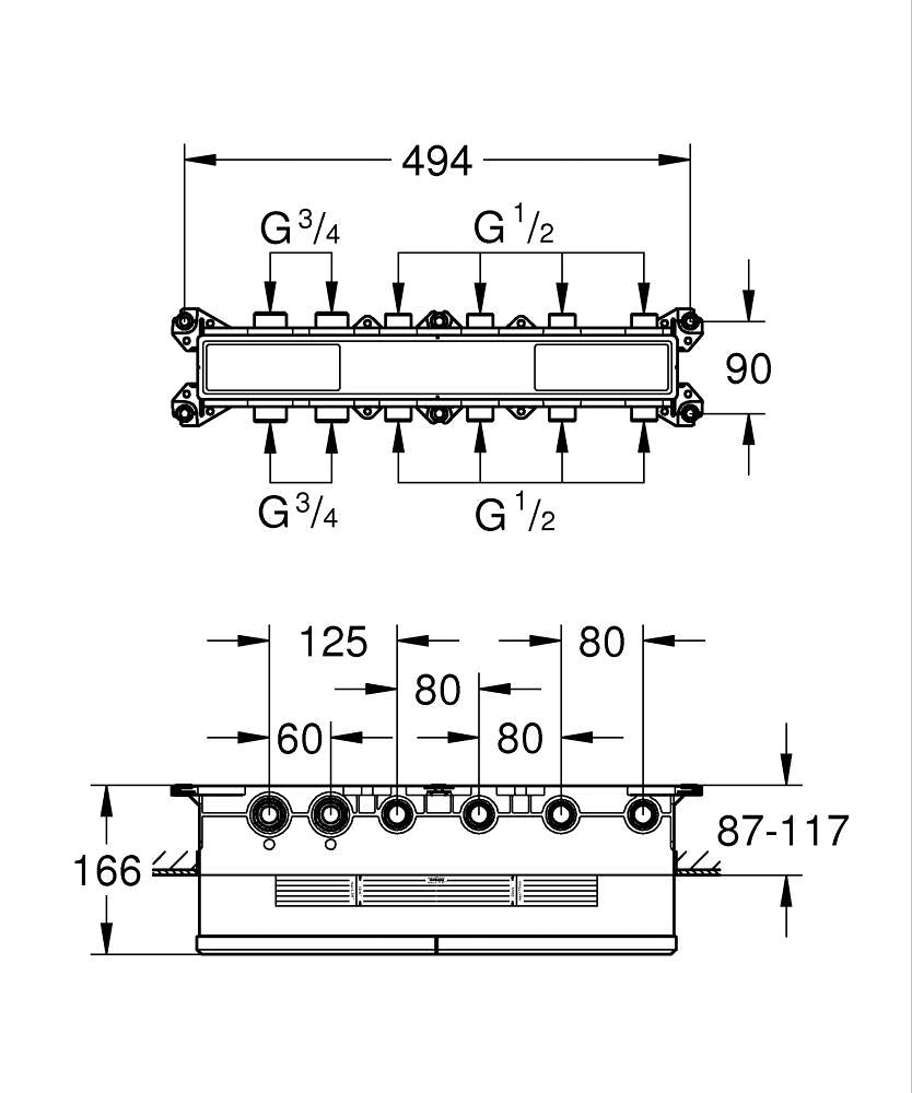 Grohe Aqua Tiles Ankastre Termostatik Montaj Gövdesi 4 Çıkışlı – 1068810000
