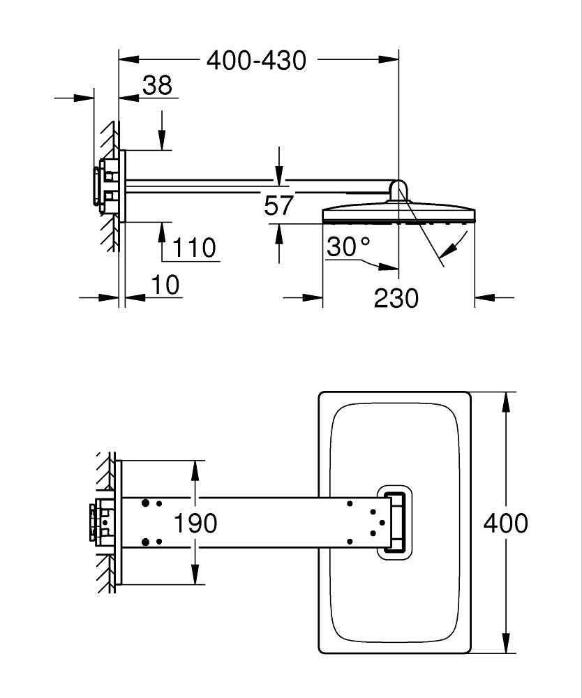 Grohe Rainshower Aqua Tepe Duşu Seti 400x230 Mm, 2 Akışlı Br. Hard Graphite – 107055AL00