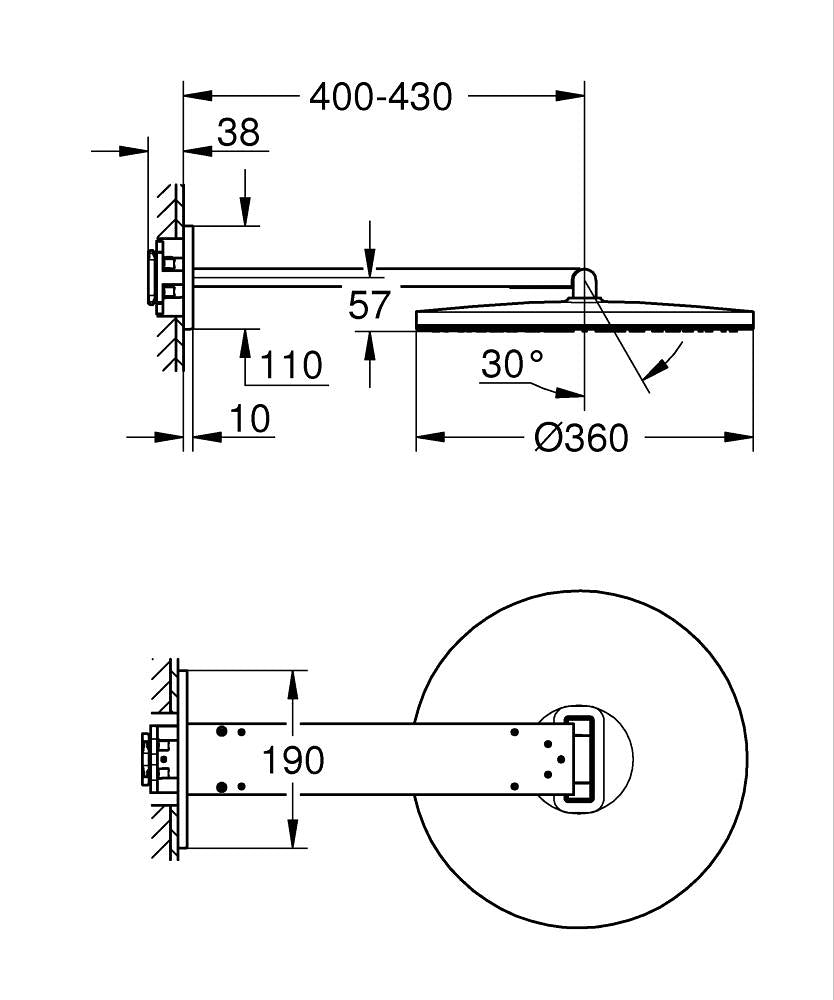Grohe Rainshower Aqua Tepe Duşu Seti 360 Mm, 2 Akışlı Br. Hard Graphite – 107056AL00