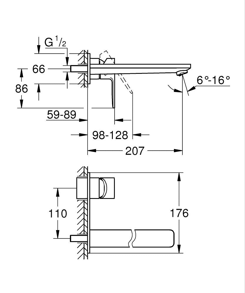 Grohe Lineare İki Delikli Duvardan Lavabo Bataryası - 23444AL1
