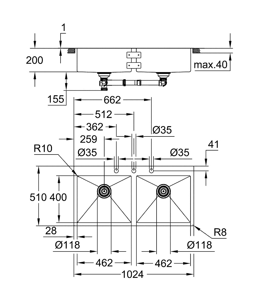 Grohe K800 Paslanmaz Çelik Eviye 124/51 - 31585SD1