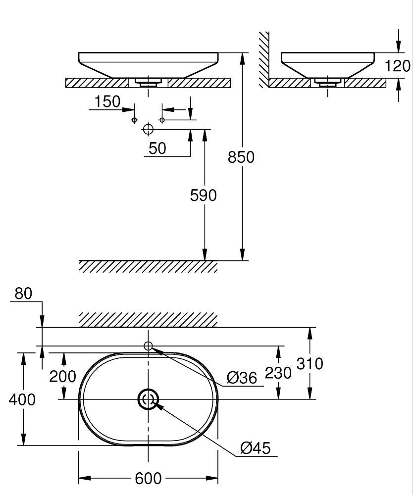 Grohe Airio Çanak Lavabo Beyaz 600x400 mm – 3996600H