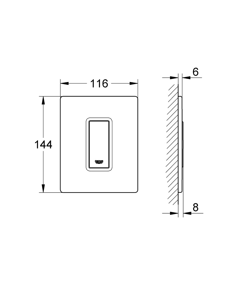 Grohe  Ankastre Pisuar Valf Paneli Manuel Krom / Siyah - 38804KS0 teknik çizim