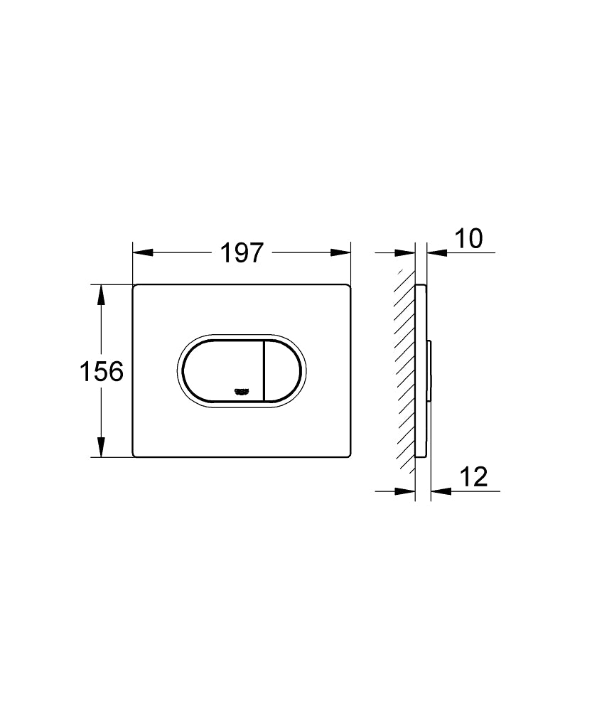 Grohe Gömme Rezervuar Kumanda Paneli Yatay ABS Mat Krom- 38858P00 teknik çizim