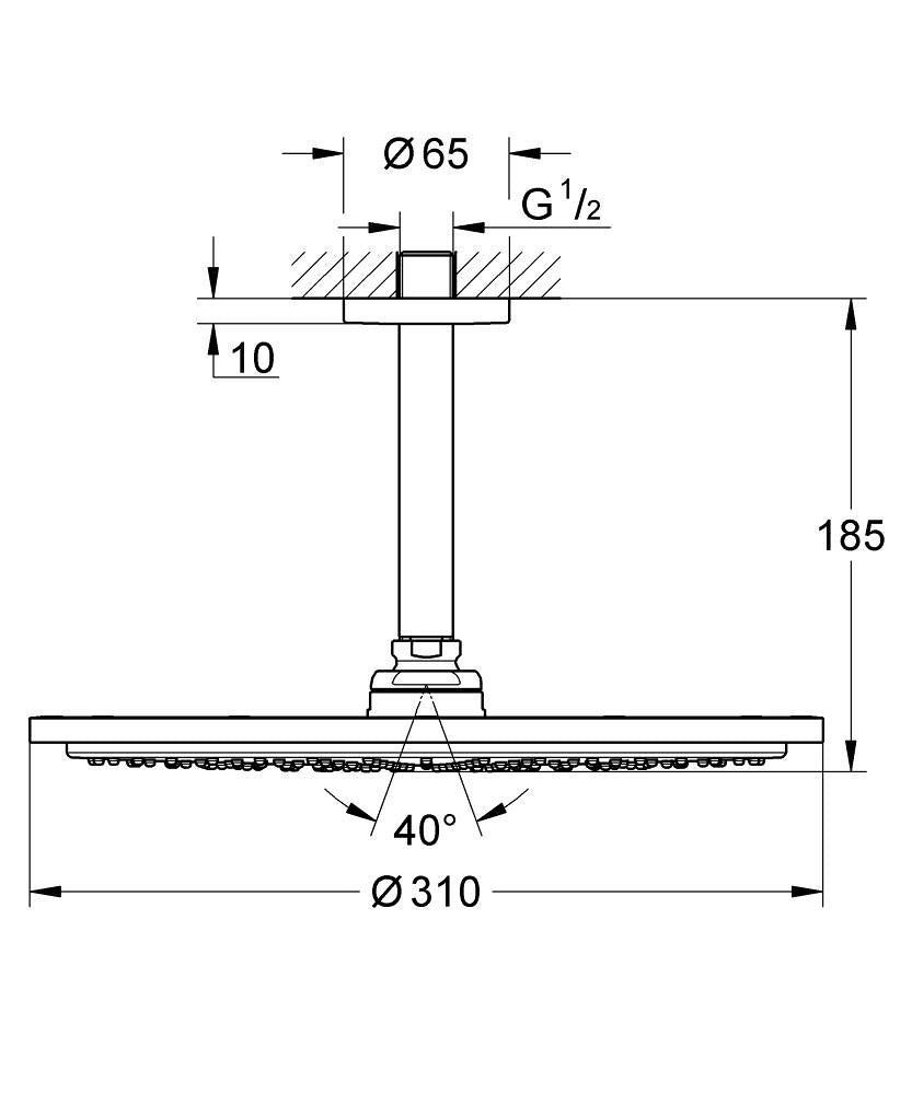 Grohe Rainshower Cosmopolitan Tepe Duşu 30 cm Brushed Cool Sunrise - 26067GN0 teknik çizim