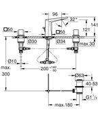 Grohe Allure Brilliant 3 Delikli Lavabo Bataryası M Boyut Brushed Hard Graphite - 20626AL0 teknik çizim