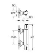 Grohe Grohtherm 800 Termostatik Duş Bataryası Mat Siyah - 1022022430 teknik çizim