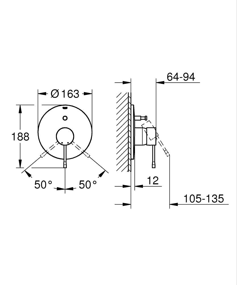 Grohe Essence New Ankastre Duş Bataryası Brushed Cool Sunrise - 19285GN1 teknik çizim