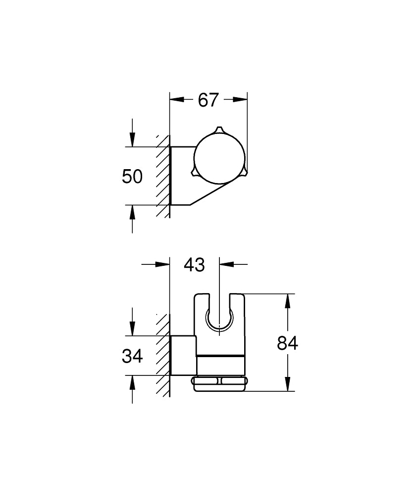 Grohe Tempesta Hareketli El Duşu Askısı Mat Siyah - 275952431 teknik çizim