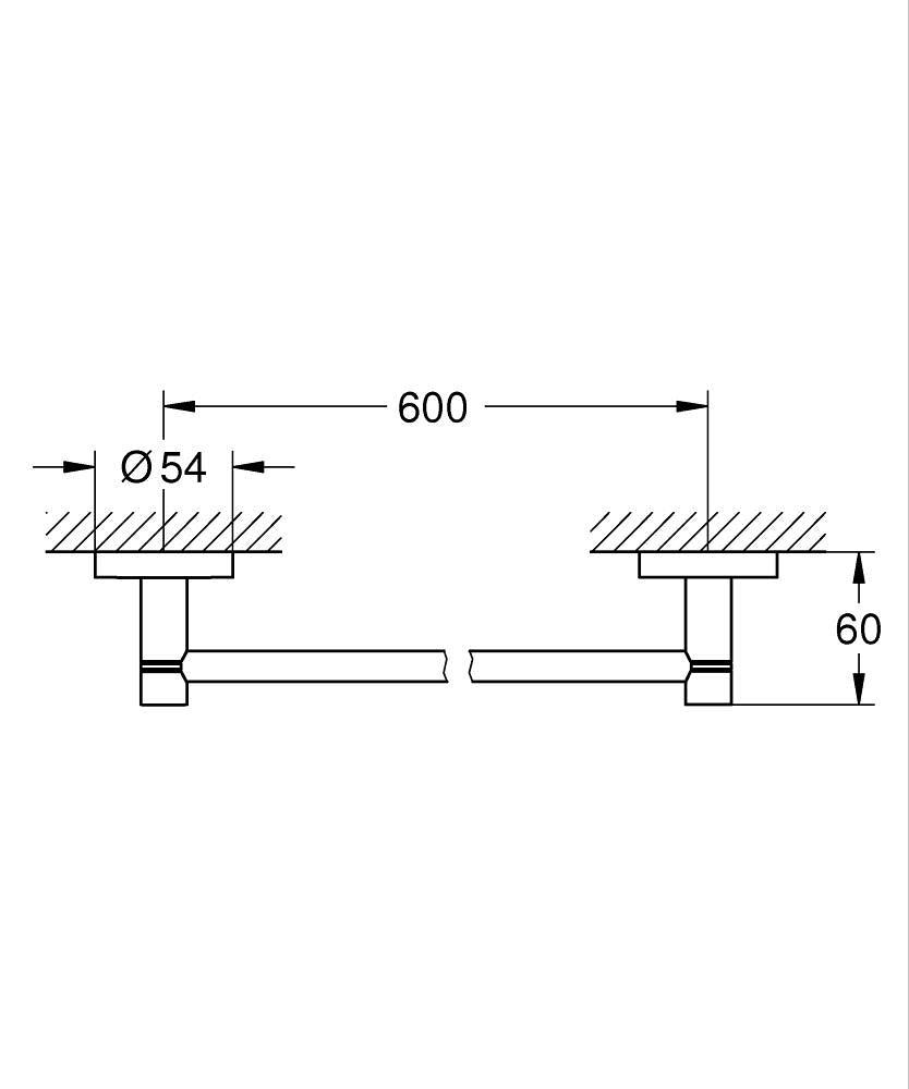 Grohe Uzun Havluluk 60 cm Essentials Super Steel - 40366DC1 teknik çizim