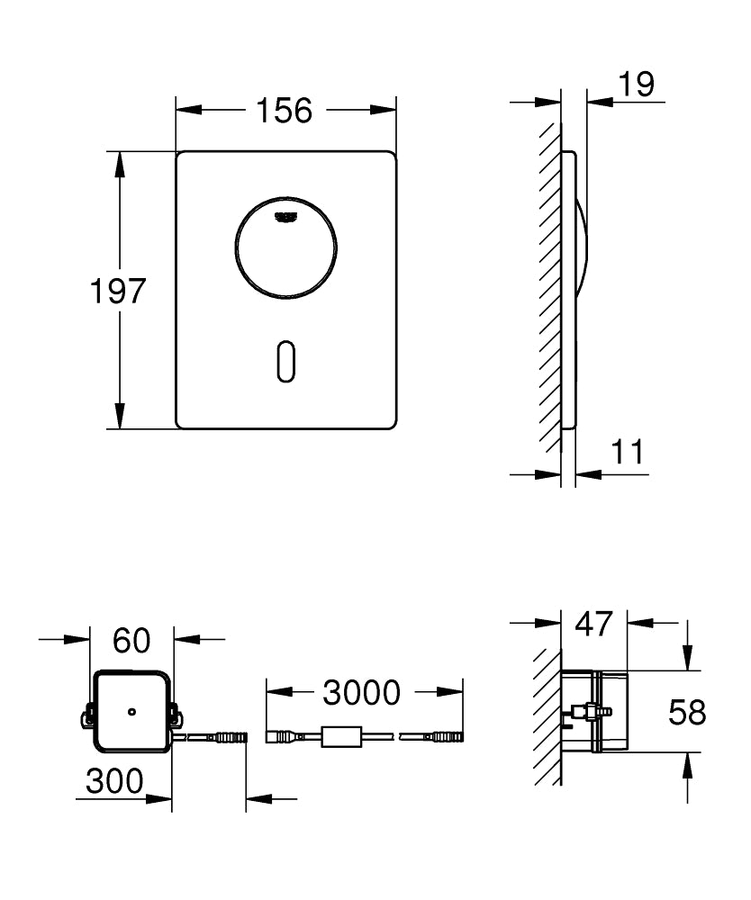 Grohe Gömme Rezervuar  Fotoselli Kumanda Paneli Krom - 37419000 teknik çizim