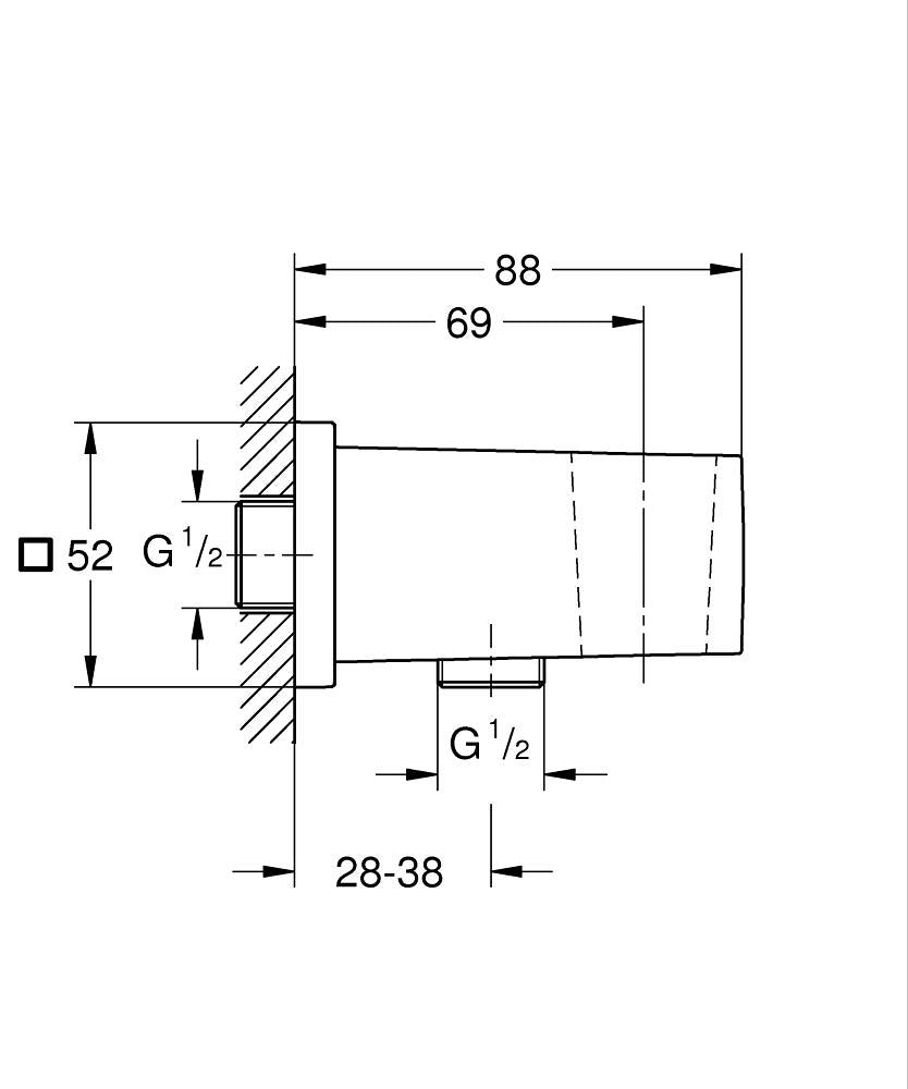Grohe Euphoria Cube Askılı Duş Çıkış Dirseği Brushed Cool Sunrise - 26370Gn0 teknik çizim