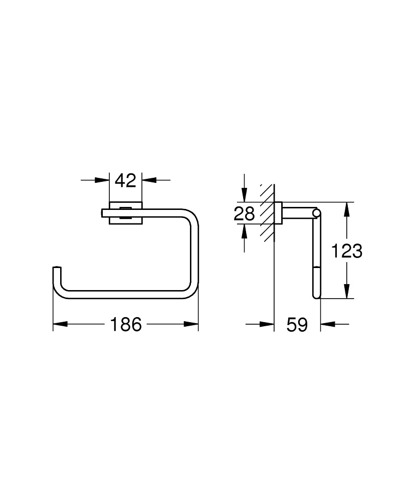 Grohe Eurocube Halka Yuvarlak Havluluk Brushed Hard Graphite – 40510AL1 teknik çizim