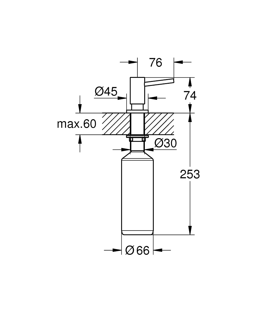 Grohe Cosmopolitan Sıvı Sabunluk Brushed Hard Graphite - 40535AL0 teknik çizim
