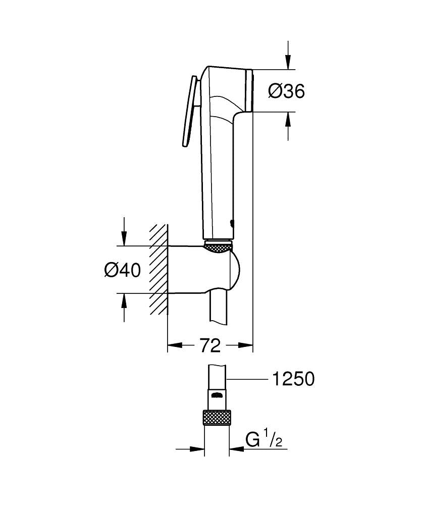 Grohe Tempesta-F Trigger Spray 30 Duş Seti Brushed Hard Graphite - 27513AL1 teknik çizim