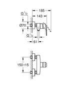 Grohe Eurosmart Tek Kumandalı Duş Bataryası Mat Siyah - 335552433 teknik çizim