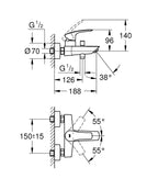 Grohe Eurosmart Tek Kumandalı Banyo Bataryası 1/2 Mat Siyah - 333002433 teknik çizim
