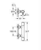 GROHTHERM 500 DUÅ BAT.TERM. KROM teknik çizim