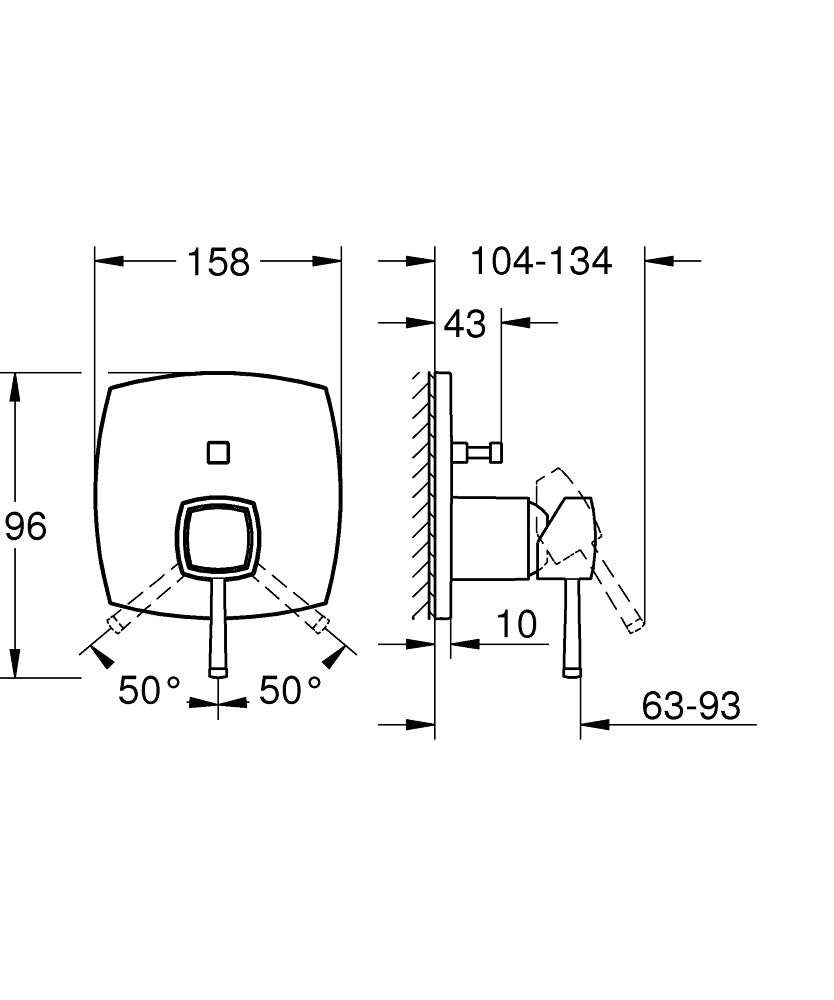 Grohe Ankastre Banyo Bataryası 2 Çıkışlı Grandera - 24260000 teknik çizim