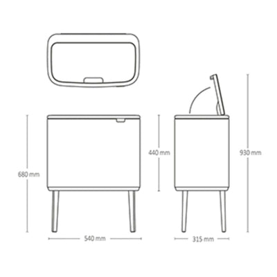 Brabantia Çöp Kutusu İki Bölmeli 11+23 litre Bo Touch Bin Mineral Cosby Brown 208621