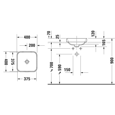 Duravit Lavabo Çanak Happy D.2 Plus 40 x 40 cm, İçi Beyaz Dışı Siyah 2359406100