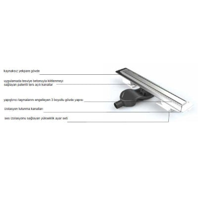 Evi Metal Duş Kanalı HighLine 50 lik Çıkışlı 60 cm Satine Yüzey