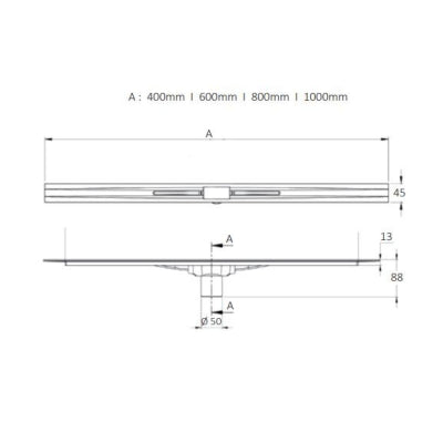 Evi Metal Duş Kanalı TrendLine 50 lik Çıkışlı 60 cm Satine Yüzey