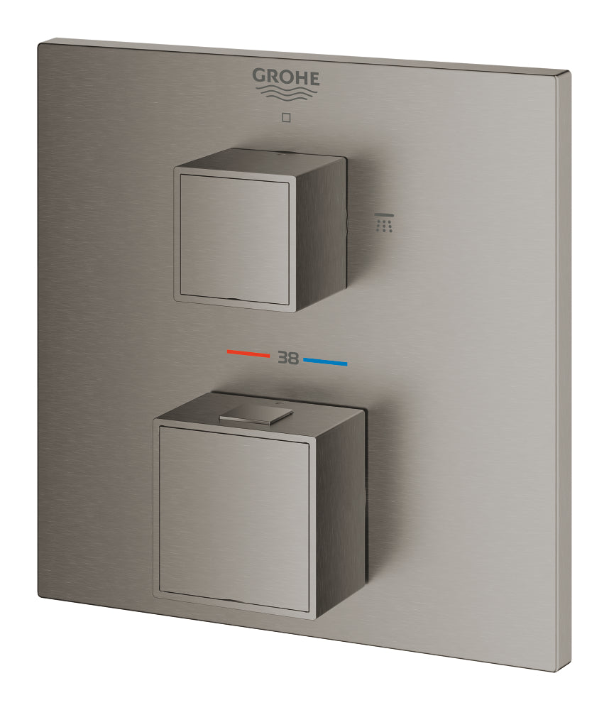 Grohe Grohtherm Cube Termostatik Banyo Duş Bataryası 2 çıkışlı divertörlü Brushed Hard Graphite - 24154AL0