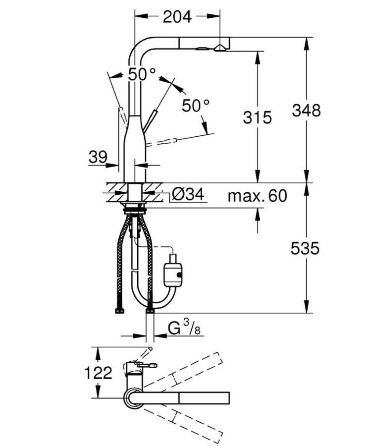 Grohe Eviye Bataryası Spiralli 2 Fonk Essence Super Steel - 30270DC0