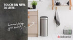 Brabantia Çöp Kutusu 30 litre Touch Bın New Dokunmatik Parlak Çelik 115325
