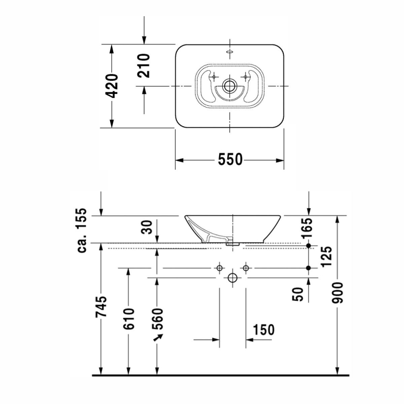 Duravit Lavabo Bacino Çanak 55 x 42 cm, Beyaz 0334520000 - 20DRV0334520000