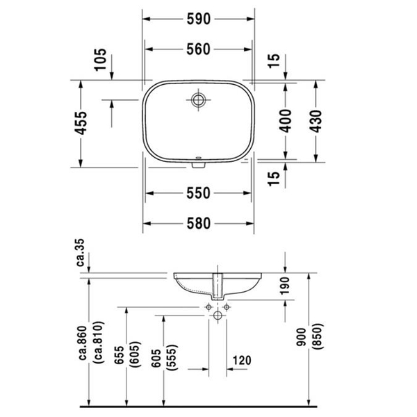 Duravit Lavabo D-Code Tezgah Altı 56 x 43 cm, Beyaz 0338560000 - 20DRV0338560000