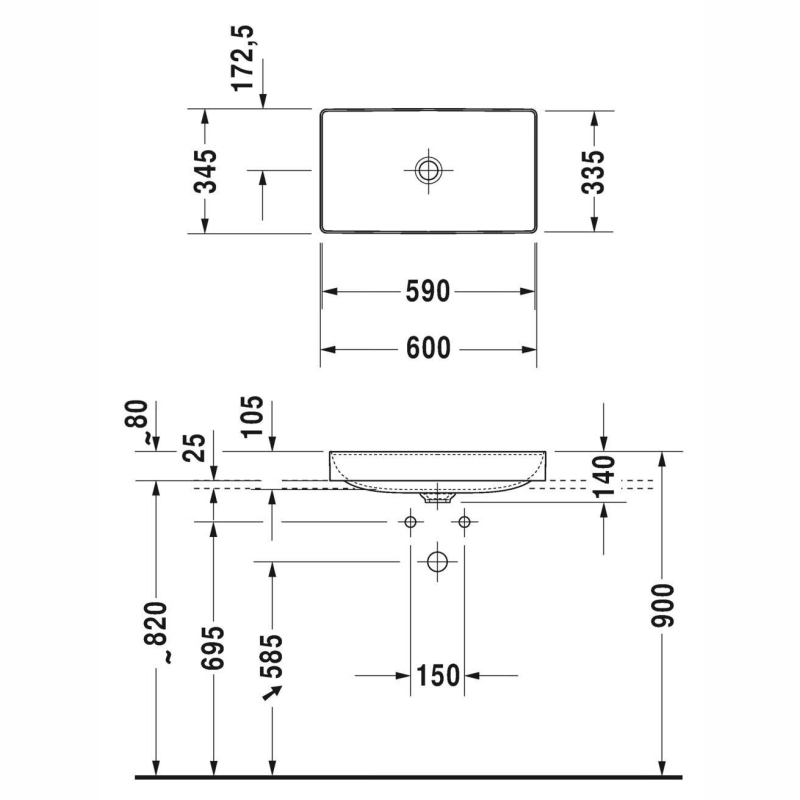 Duravit Lavabo DuraSquare DuraCeram Dikdörtgen Çanak 60 x 34,5 cm 2355600000 - 20DRV2355600000