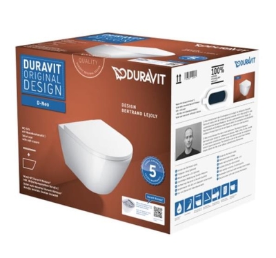 Duravit Klozet Özel Kutulu D-Neo Asma, Kapak Dahil, Beyaz 45773920A1 - Thumbnail 20DRV45773920A1