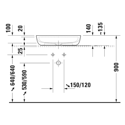 Duravit Lavabo Luv DuraCeram Batarya Banklı Çanak 60 cm, Gri/Beyaz 0380602300 - Thumbnail 20DRV0380602300