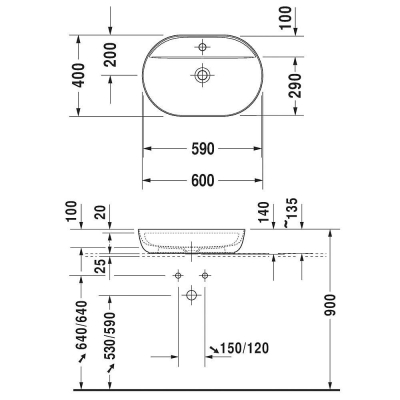 Duravit Lavabo Luv DuraCeram Batarya Banklı Çanak60 cm 0380600000 - Thumbnail 20DRV0380600000