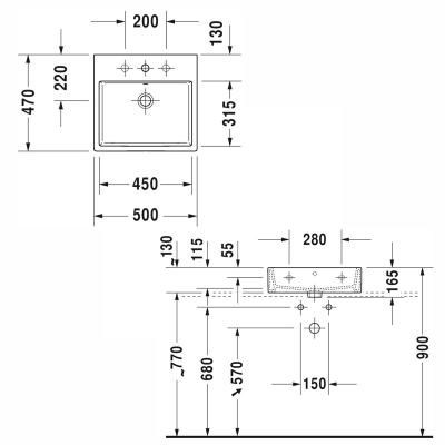 Duravit Lavabo Vero Air Tezgahüstü 50 cm 2350500027 - Thumbnail 20DRV2350500027