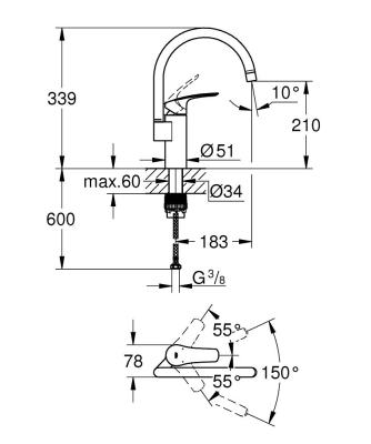 GROHE - Eurosmart Tek Kumandalı Eviye Bataryası - 33202003 (1)