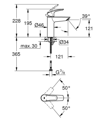 Eurosmart Tek Kumandalı Lavabo Bataryası M-Boyut - 23324003 - Thumbnail 10GRO23324003