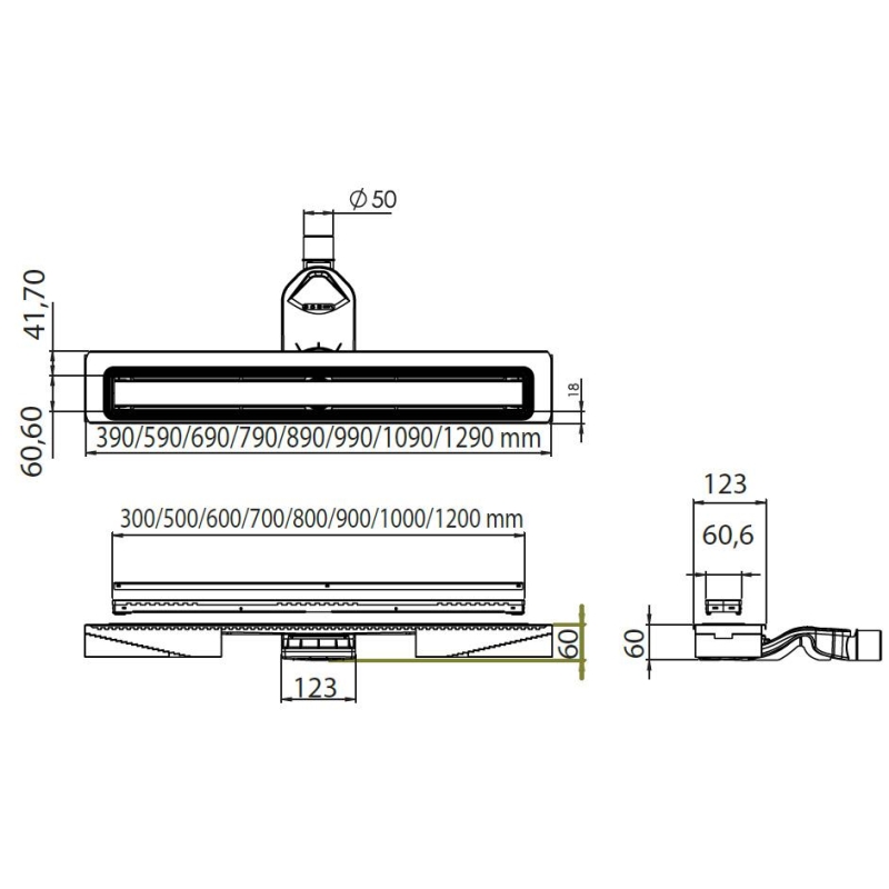 Evi Metal Duş Kanalı ProdiLine 50 lik Çıkışlı 50 cm Paslanmaz Çelik - 20EVİPDK11.1050.50.1SI