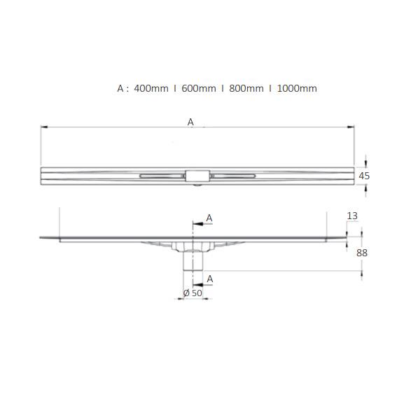 Evi Metal Duş Kanalı TrendLine 50 lik Çıkışlı 60 cm Satine Yüzey - 20EVİTDK11.1100.60.1SI