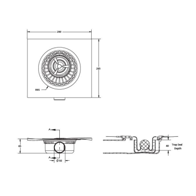 Evi Metal Duş Yalıtımlı Yer Süzgeci 10 x10 Nova 050 Kare - Thumbnail 20EVİYYS1.50.050.10.1SI