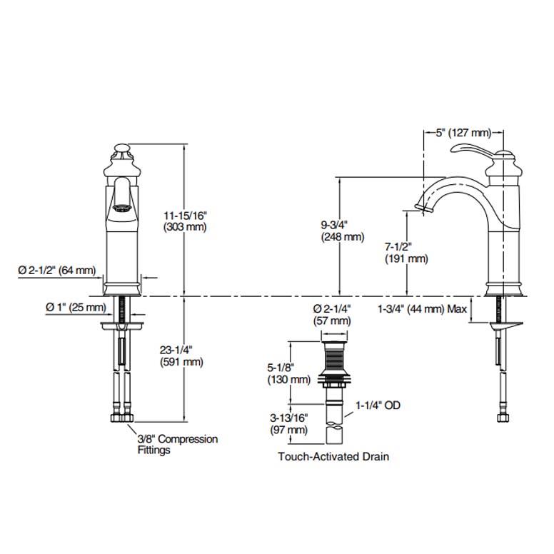 Kohler Lavabo Bataryası Fairfax Çanak Yüksek Boyunlu Krom - 10KOH12183-CP00