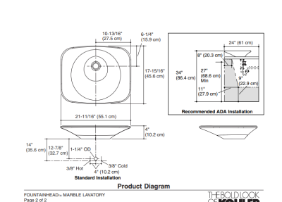 Kohler Lavabo Fountainhead Thassos Mermer Çanak - Thumbnail 11KOH2352-TH000