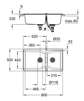 Grohe 700 Kuvars Kompozit Eviye 100 -C 90/50, Granit Gri Rengi - 31658AT0 - Thumbnail 10GRO31658AT0