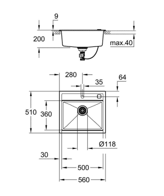 Grohe 700 Kuvars Kompozit Eviye 60 -C 56/51, Granit Siyah Rengi - 31651AP0 - Thumbnail 10GRO31651AP0