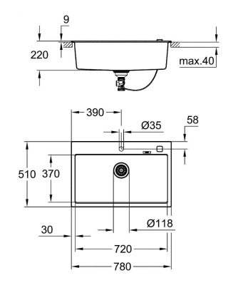 Grohe 700 Kuvars Kompozit Eviye 80 -C 78/51, Granit Gri Rengi - 31652AT0 - Thumbnail 10GRO31652AT0