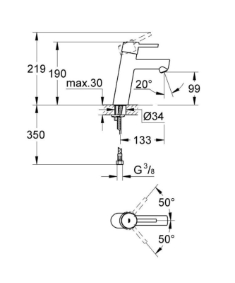 Grohe Lavabo Bataryası Concetto M-Boyut Krom - 23451001 - Thumbnail 10GRO23451001