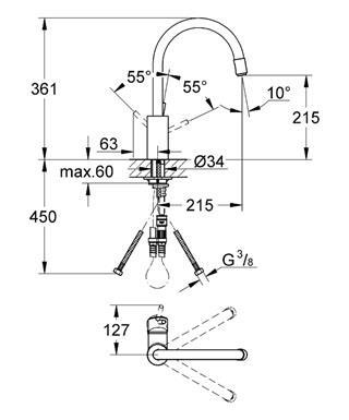 Grohe Eviye Bataryası Spiralli Tek Akış Concetto Krom - 32663003 - Thumbnail 10GRO32663003