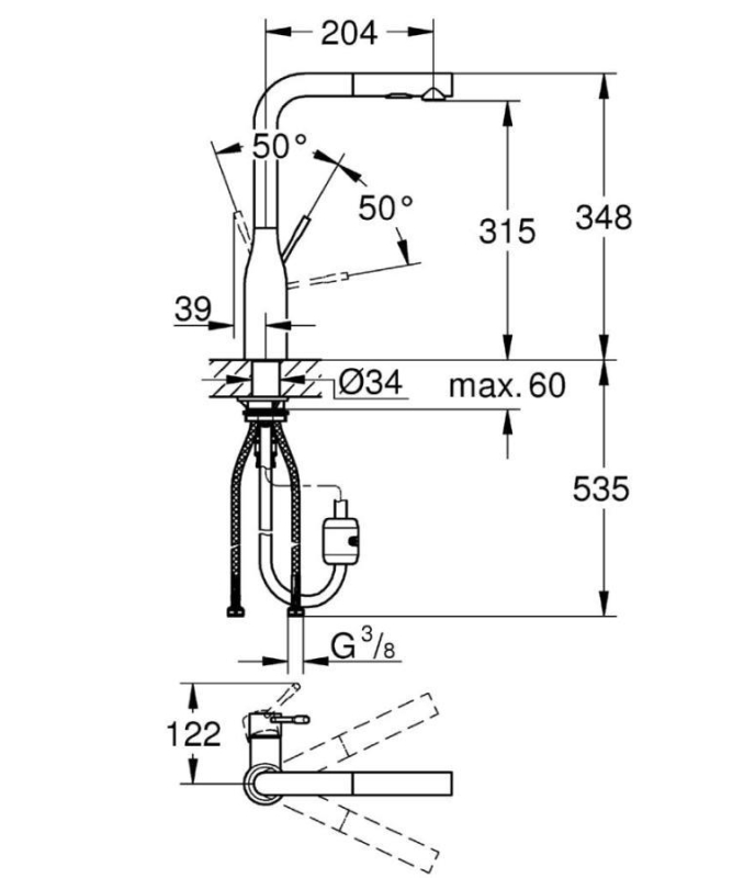 Grohe Eviye Bataryası Spiralli 2 Fonk Essence Super Steel - 30270DC0 - 10GRO30270DC0